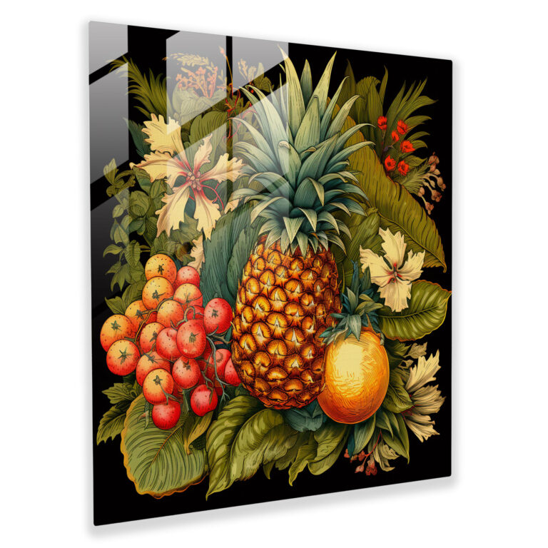 Vintage Pineapple Delight Glass Print - Pineapple, Glass Art, Nostalgic, Pineapple