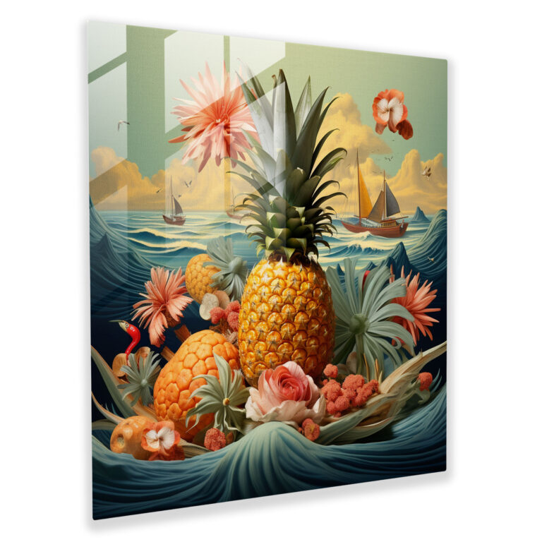 Tropical Fusion Glass Print - Pineapple, Modern Art, Vibrant Decor, Home Decoration
