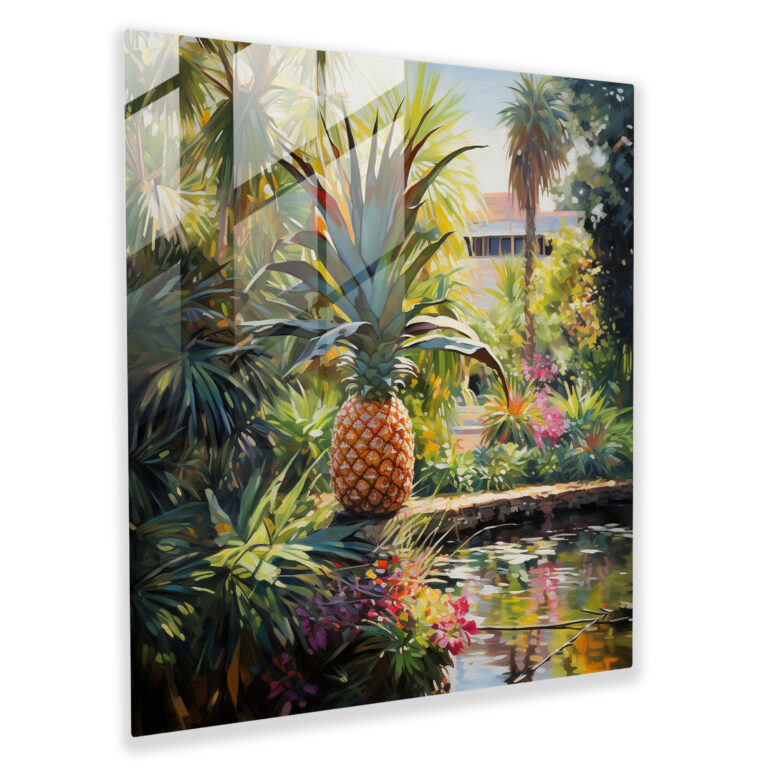 Tropical Pineapple Glass Print - Pineapple, Lush Colors, Tranquility, Tropical Garden