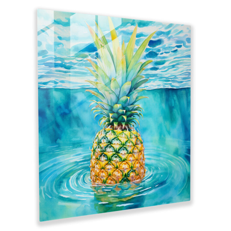 Tropical Pineapple Glass Print - Pineapple, Pineapple, Home Decoration, Watercolor Painting