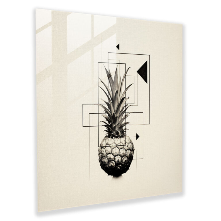 Minimalist Pineapple Glass Print - Pineapple, Glass Art, Pineapple, Minimalist Black And White Sketch