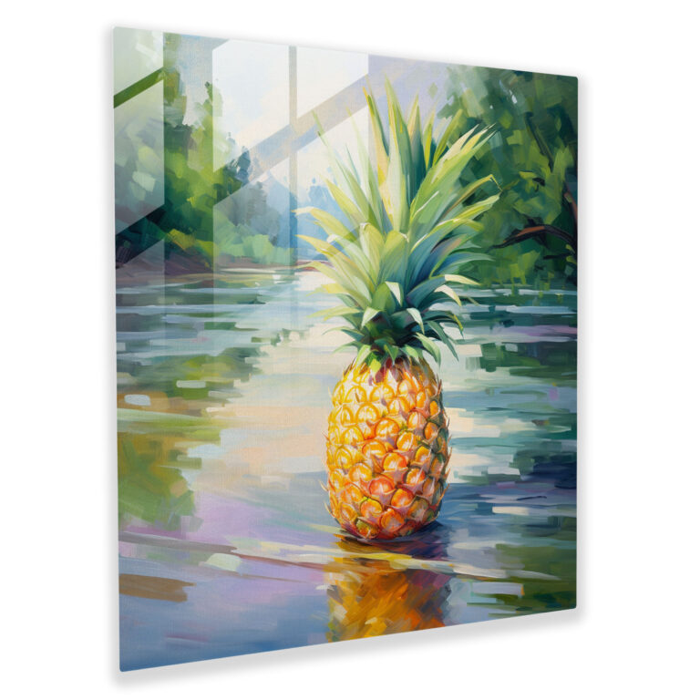 Nature's Beauty Pineapple Glass Print - Pineapple, Glass Print, Wall Decoration, Impressionist Oil Painting