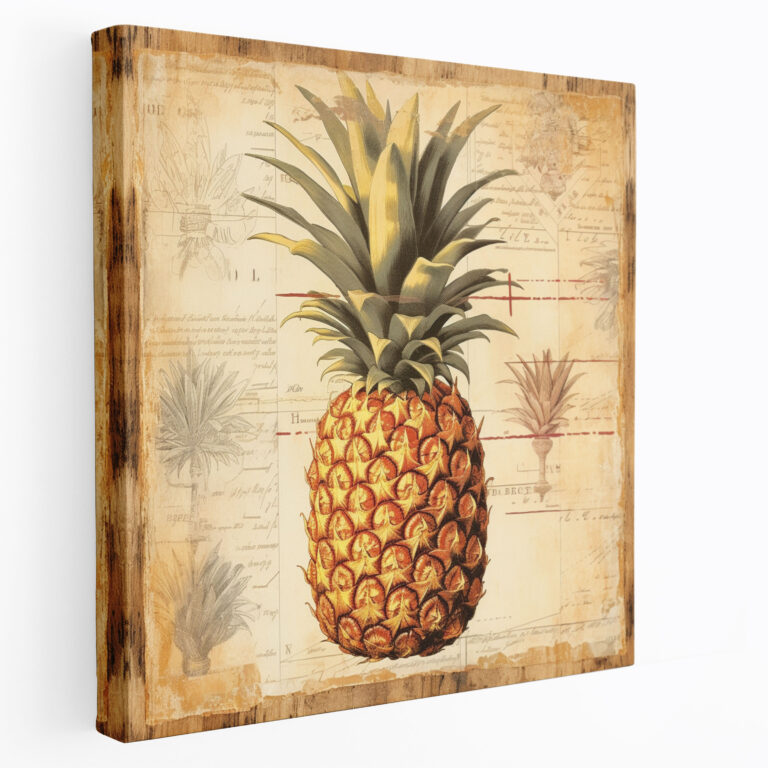 Vintage Pineapple Canvas Print - Pineapple, Retro Aesthetic, Wall Decoration, Distressed Look
