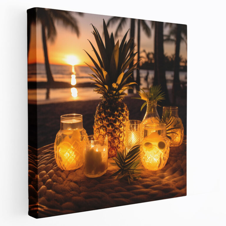 Tropical Pineapple Wall Art - Pineapple, Canvas Wall Art, Breathtaking Sunset, Palm Trees