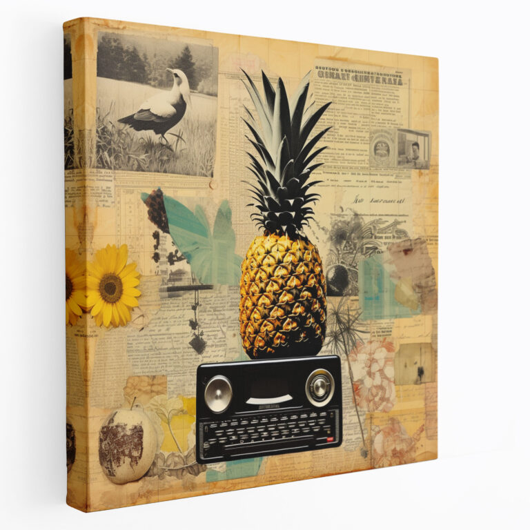 Retro Pineapple Wall Art - Pineapple, Retro Collage, Canvas Print, Canvas Wall Art
