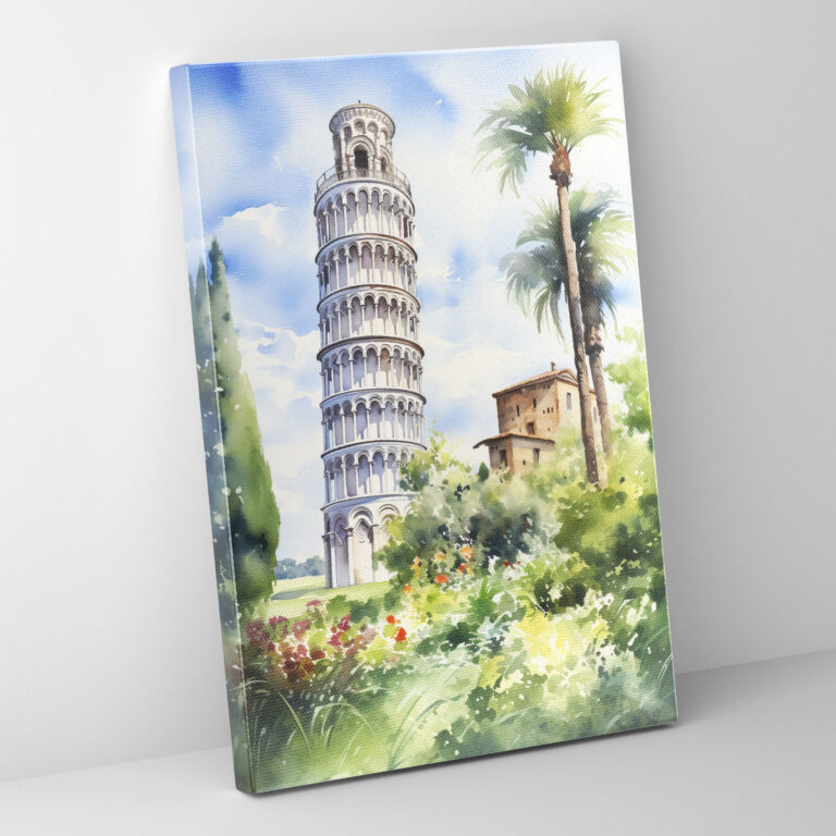 Leaning Tower Of Pisa Canvas Print - Leaning Tower Of Pisa, Wall Decoration, Canvas, Watercolor Painting