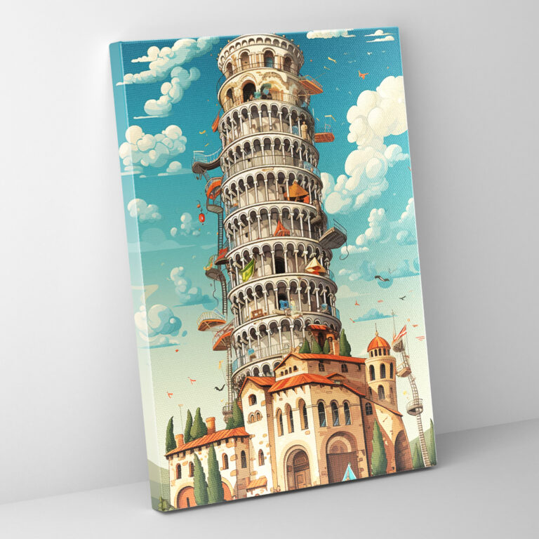 Leaning Tower Of Pisa Cartoon Wall Art - Leaning Tower Of Pisa, Wall Art, Whimsical Cartoon Illustration, Leaning Tower Of Pisa