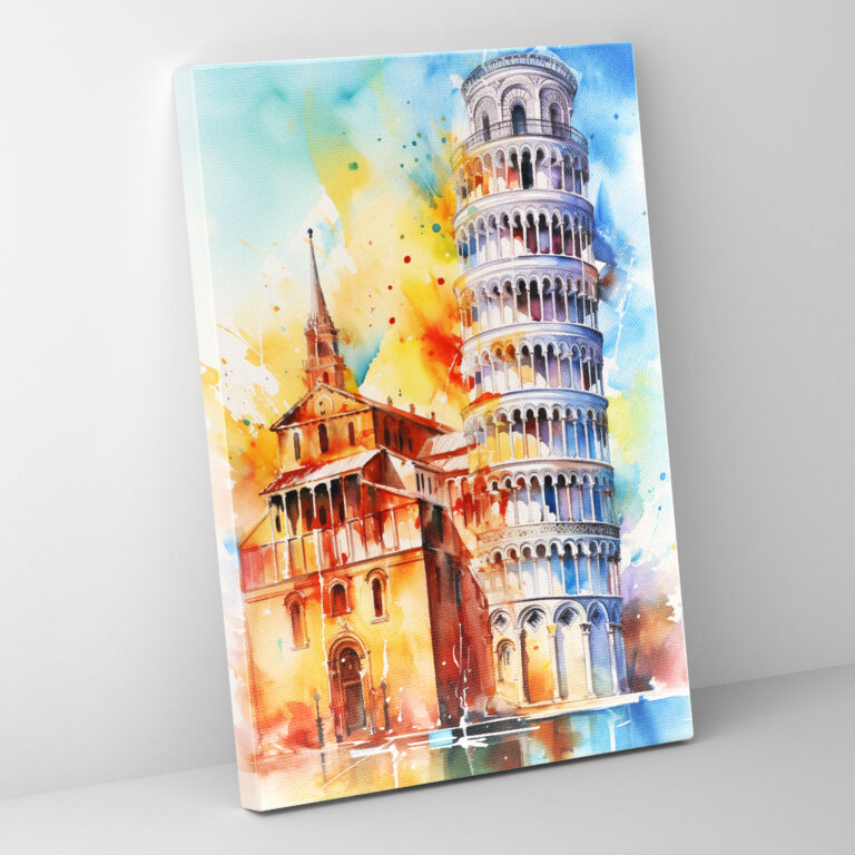 Leaning Tower Of Pisa Canvas Print - Leaning Tower Of Pisa, Home Decoration, Abstract Watercolor Painting, Canvas Print