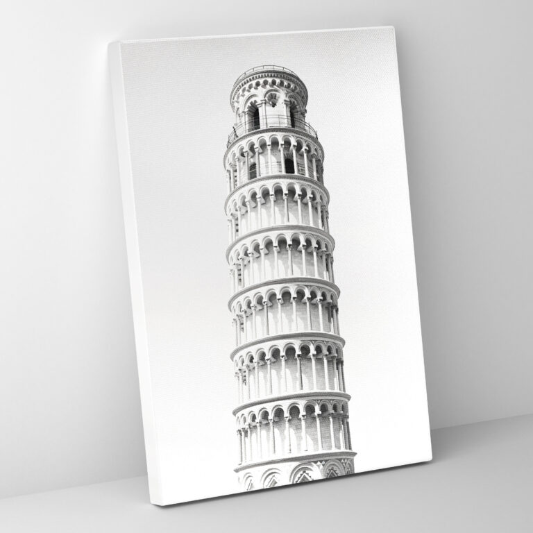 Leaning Tower Of Pisa Canvas Print - Leaning Tower Of Pisa, Minimalist Black And White Photograph, Canvas Wall Art, Canvas Print