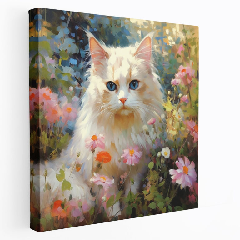 Pokemon Canvas Print: Impressionist Meowth In A Whimsical Garden - Pokemon, Meowth, Canvas, Impressionist Painting