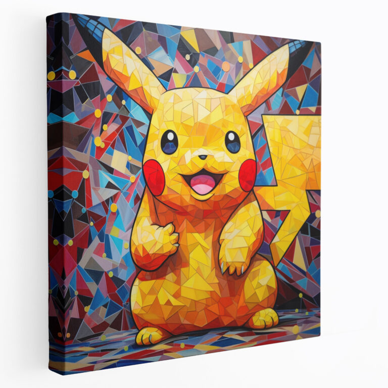 Pokemon Geometric Canvas Print: Colorful Pikachu Mosaic - Pokemon, Canvas Print, Contemporary, Canvas Wall Art
