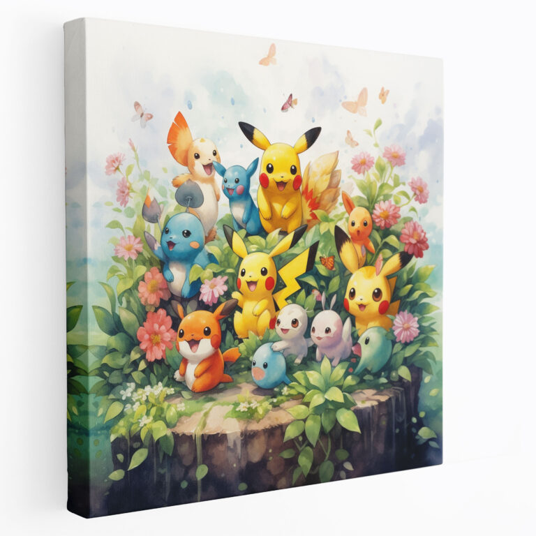 Pokemon Watercolor Wall Art: Whimsical Garden Scene - Pokemon, Pokemon, Whimsical Watercolor Illustration, Joy
