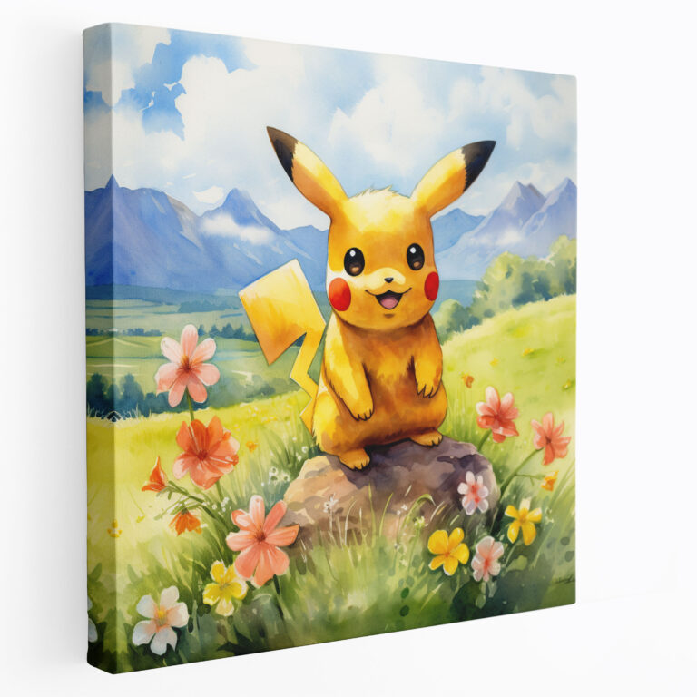 Pokemon Canvas Print - Pikachu Playing In Sunny Meadow - Pokemon, Pokemon, Canvas, Watercolor Painting