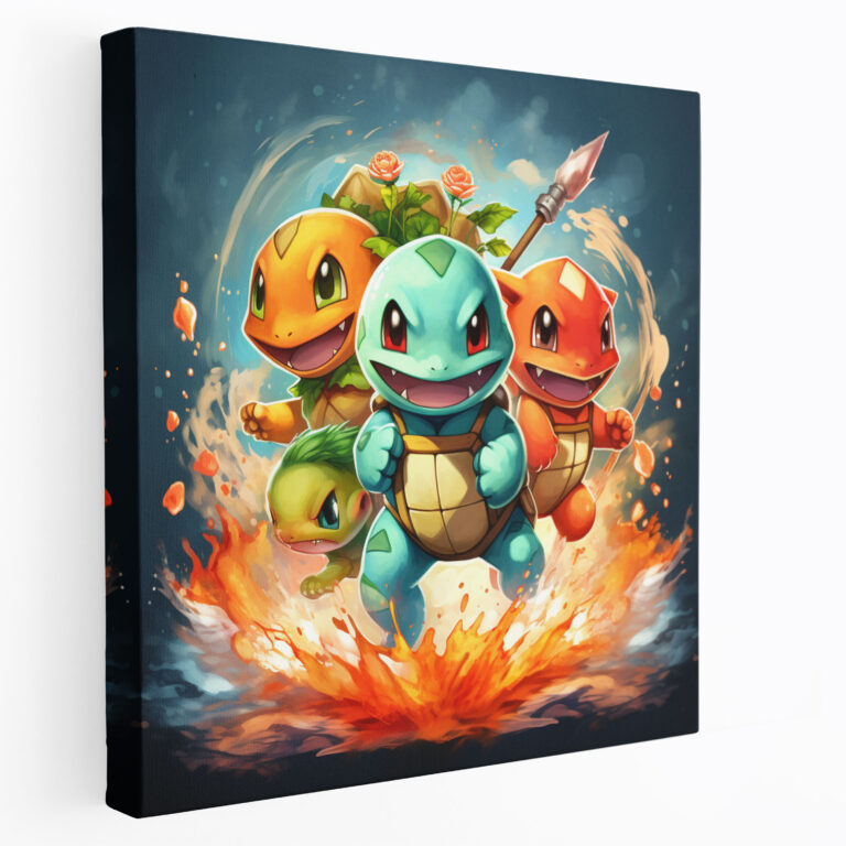 Pokemon Wall Art - Fierce Battle Of Bulbasaur, Charmander, And Squirtle - Pokemon, Wall Art, Canvas, Squirtle