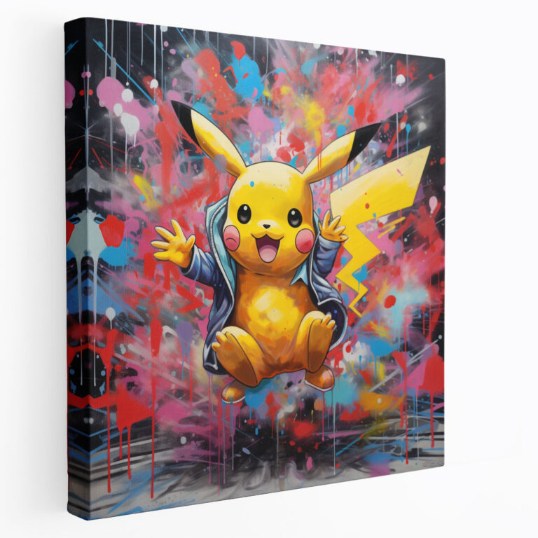 Pokemon Canvas Print - Graffiti-Style Pikachu Artwork - Pokemon, Dynamic Pose, Canvas Print, Wall Decoration