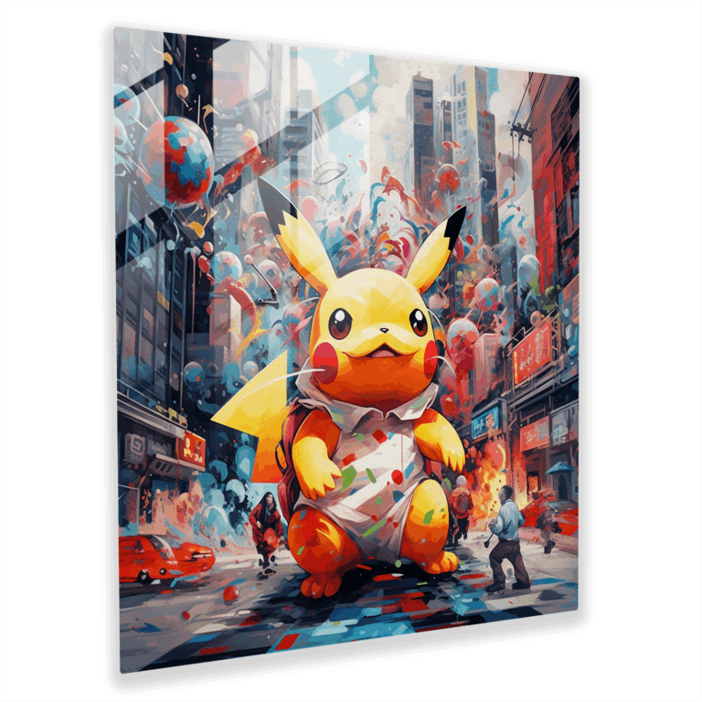 Colorful Pop Art Glass Print - Pokemon City Wall Decoration