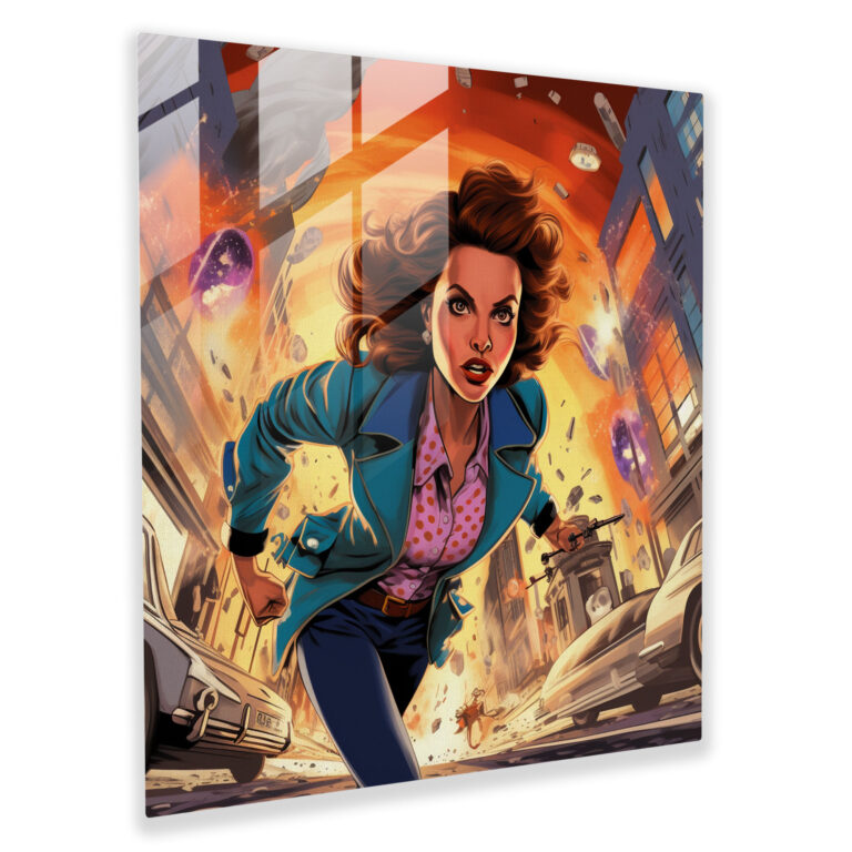 Comic Heroine Glass Print - Pulp Fiction, Retro, Glass Art, Modern Art