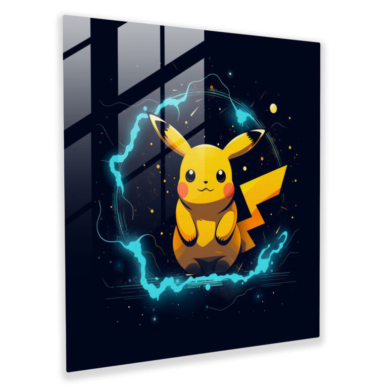 Pokemon Pikachu Line Art Glass Print - Pokemon, Minimalist, Electric Energy, Pokemon