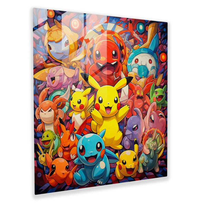 Pokemon Pop Art Collage Glass Print - Pokemon, Home Decoration, Pokemon Characters, Glass Wall Art