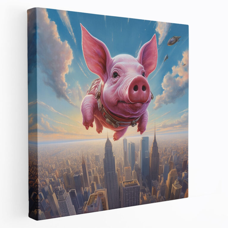 Pink Floyd Wall Art - Surreal Flying Pig Canvas Print - Pink Floyd, Canvas, Floating Pig, Canvas Wall Art