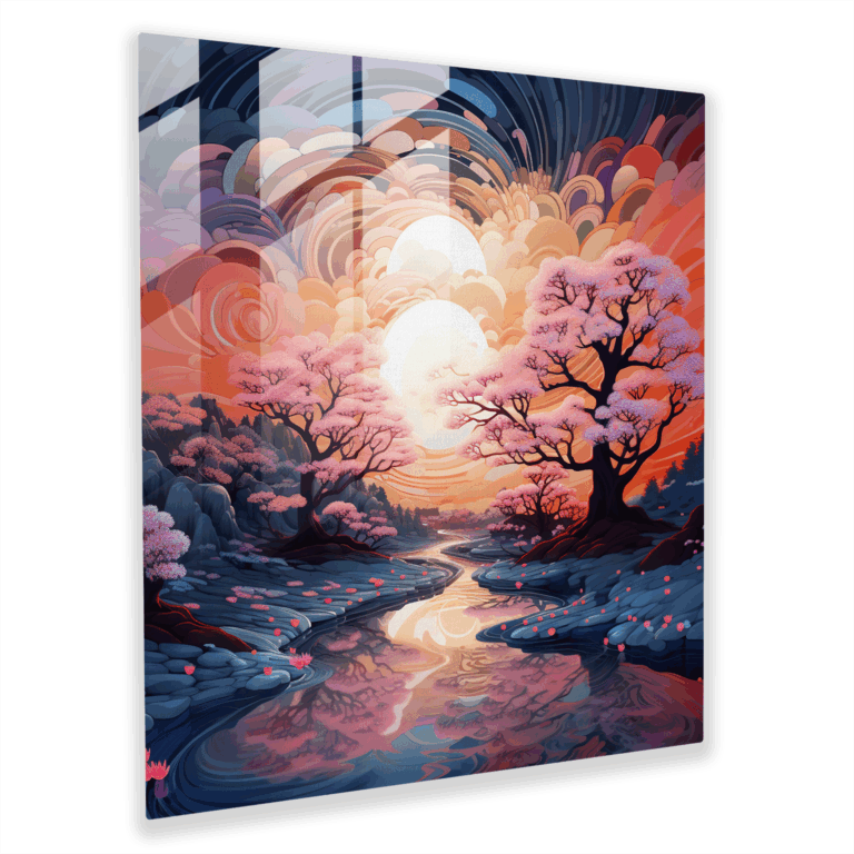 Synthetic Harmony Glass Print - Abstract Landscape Blending Nature and Technology - Yoko Honda Inspired Glass Wall Art - Home Decoration