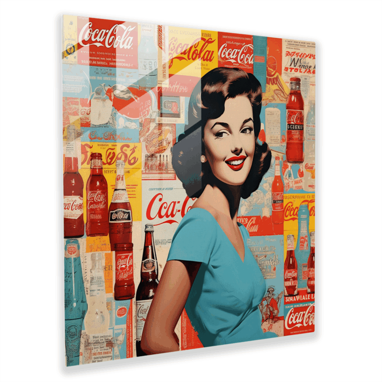 Retro Euphoria Glass Print Collage - Vintage Advertisements with Classic Imagery - 1950s Americana Glass Wall Art - Wall Decoration