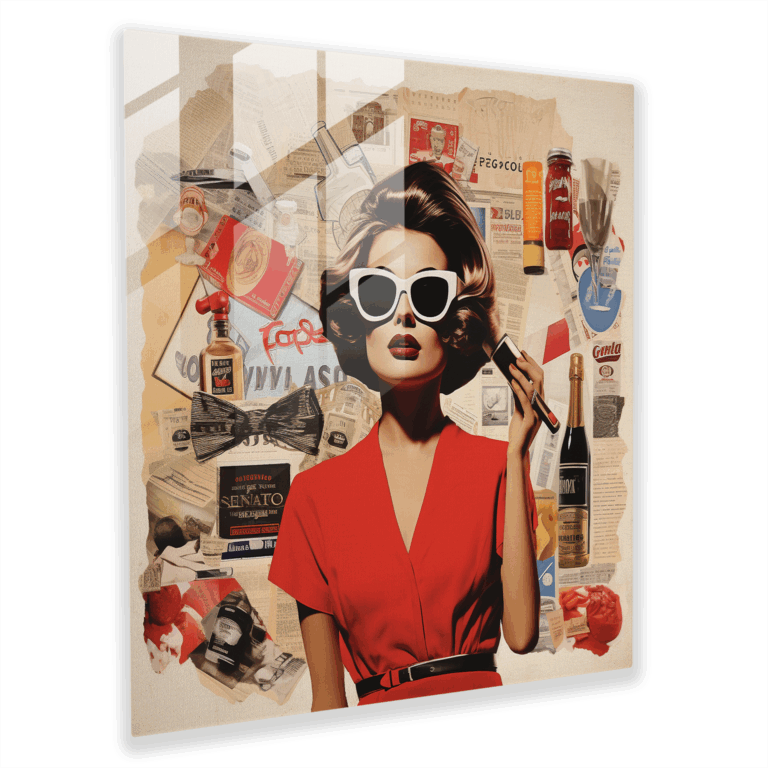 Vintage Advertisements Glass Print with Retro-Inspired Collage