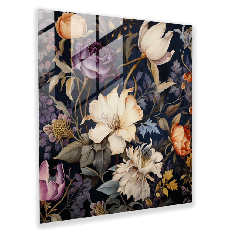 Nature-Inspired Glass Print with Intricate Botanical Patterns