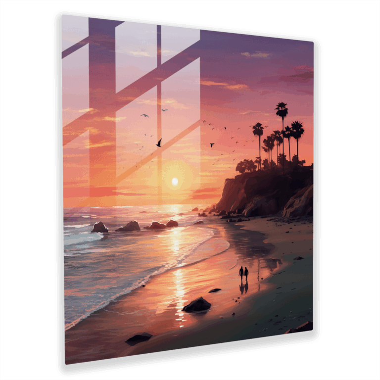 Captivating Glass Wall Art of Tranquil Beach at Dusk