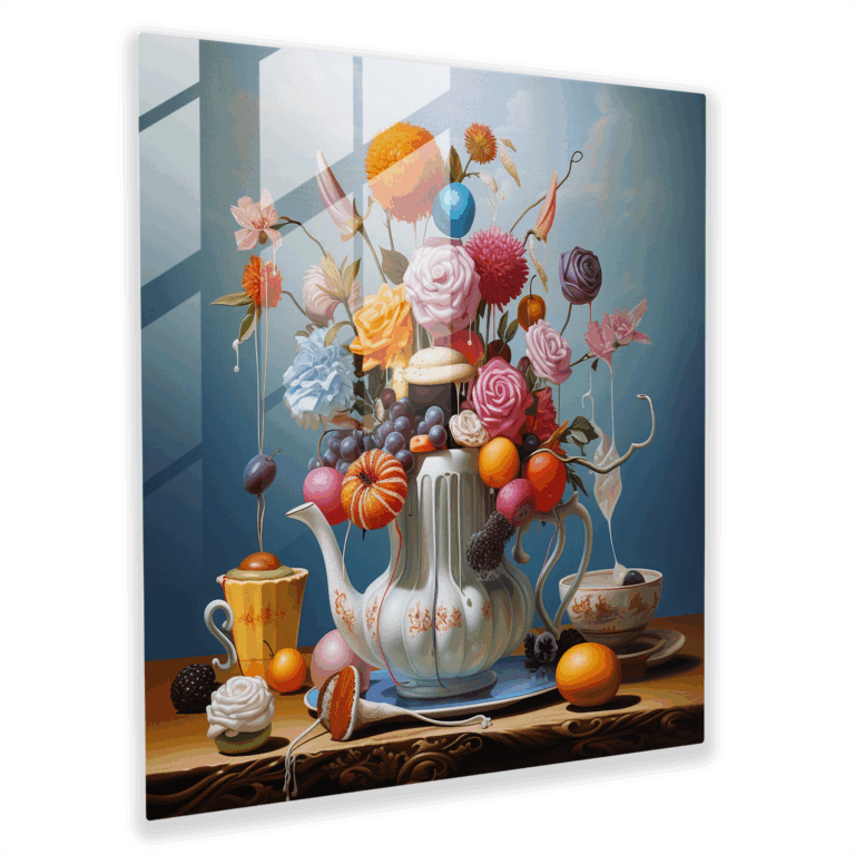 Whimsical Glass Print of Surreal Still-Life Painting