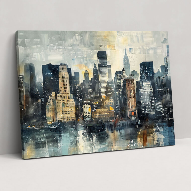 Urban Cityscape Pointillism Canvas Print - Pointillism, Wall Decoration, Pointillism, Home Decoration