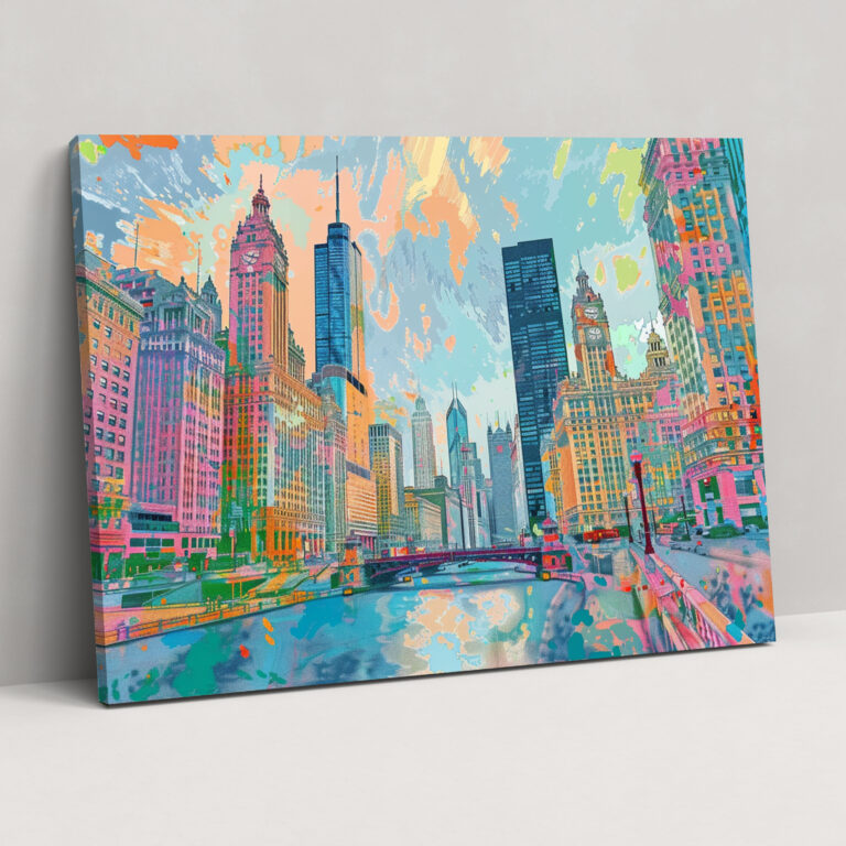Lively Cityscape Canvas Print - Pointillism, Canvas Print, Pointillism, Wall Art