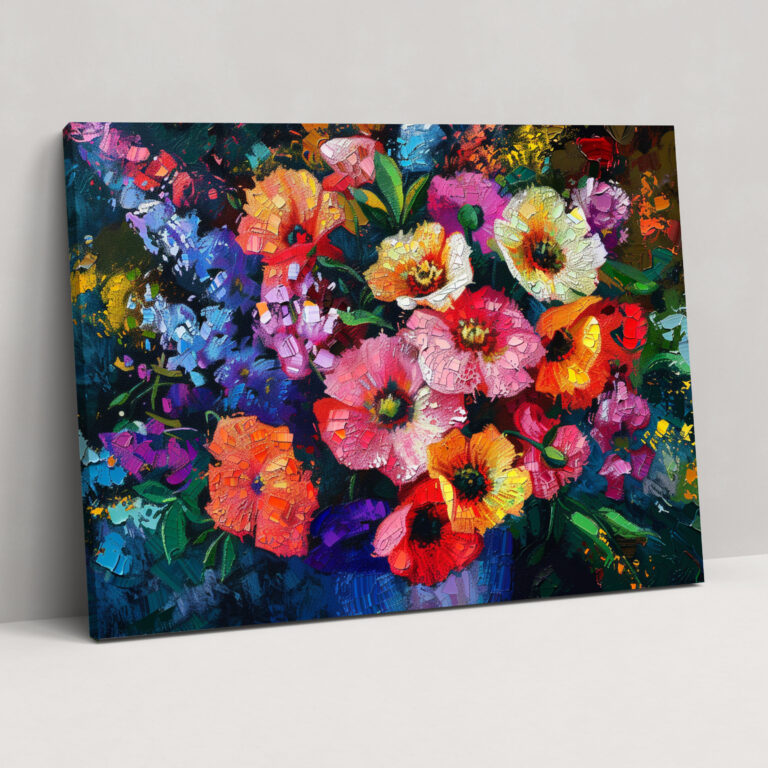 Colorful Floral Bouquet Pointillism Canvas Print - Pointillism, Wall Art, Canvas, Canvas Print