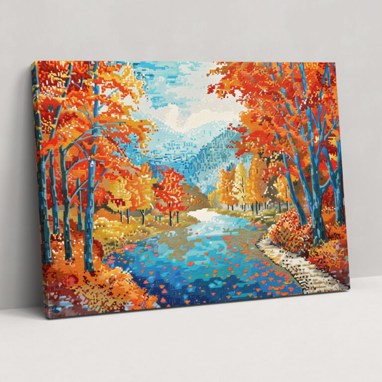 Autumn Landscape Pointillism Wall Decoration - Pointillism, Pointillism, Fall, Home Decoration
