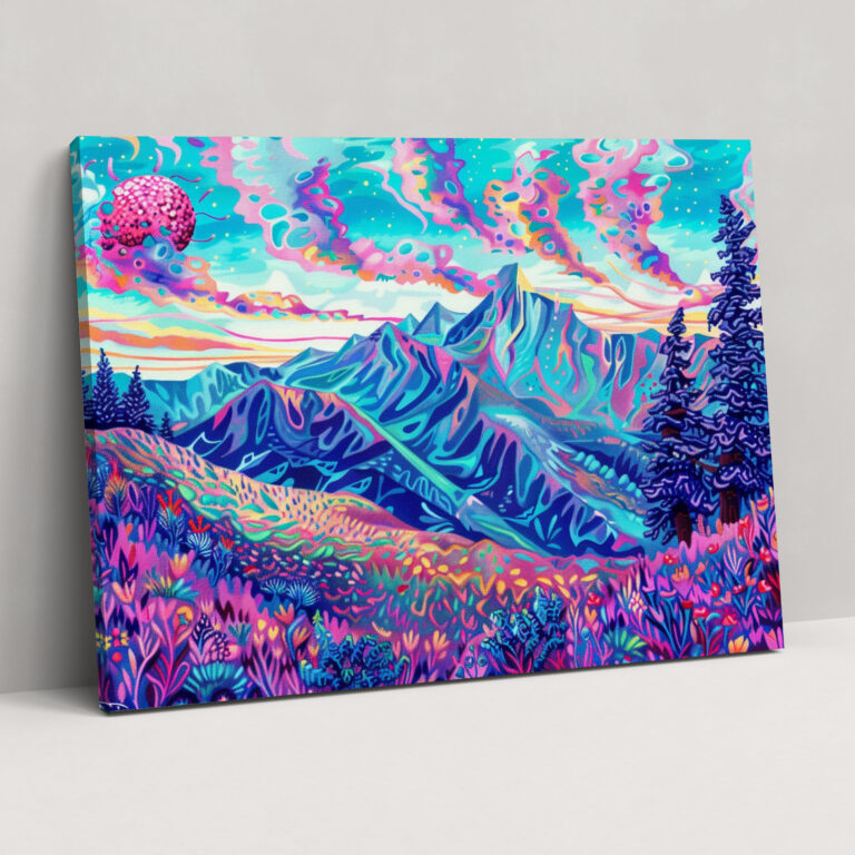 Mountain Landscape Pointillism Wall Art - Pointillism, Nature, Wall Art, Mountain Landscape