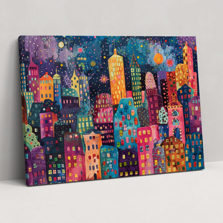 Colorful Cityscape Pointillism Canvas Wall Decoration - Pointillism, Canvas Print, Home Decoration, Wall Decoration
