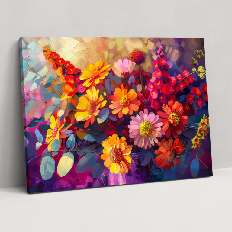 Vibrant Floral Pointillism Canvas Print - Pointillism, Wall Art, Wall Decoration, Vibrant Floral
