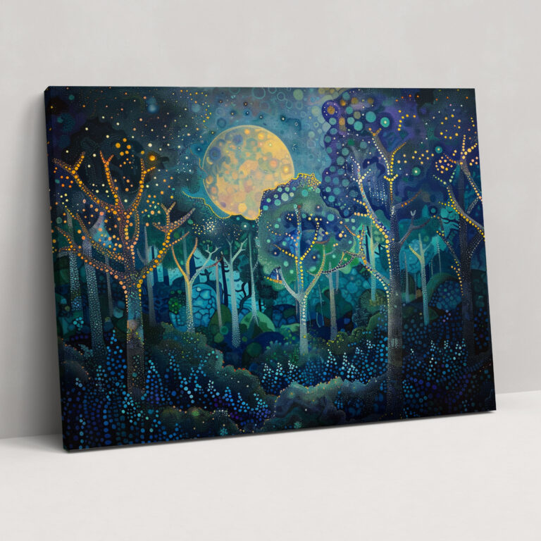 Whimsical Forest Pointillism Canvas Print - Pointillism, Canvas Wall Art, Canvas Print, Wall Decoration