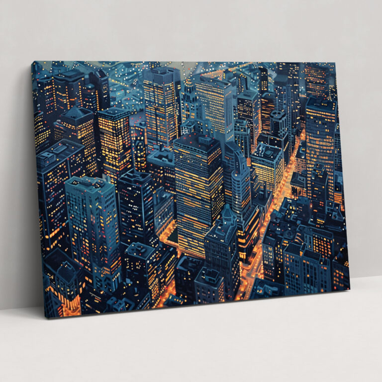 City Lights Pointillism Canvas Print - Pointillism, Pointillism, Canvas Wall Art, Wall Decoration