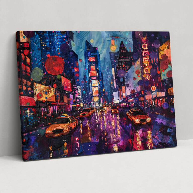 Vibrant Night Lights Pointillism Wall Art - Pointillism, Canvas, Wall Art, Pointillism