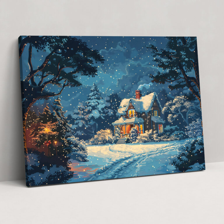 Cozy Winter Trees Pointillism Canvas Print - Pointillism, Canvas, Pointillism, Home Decoration