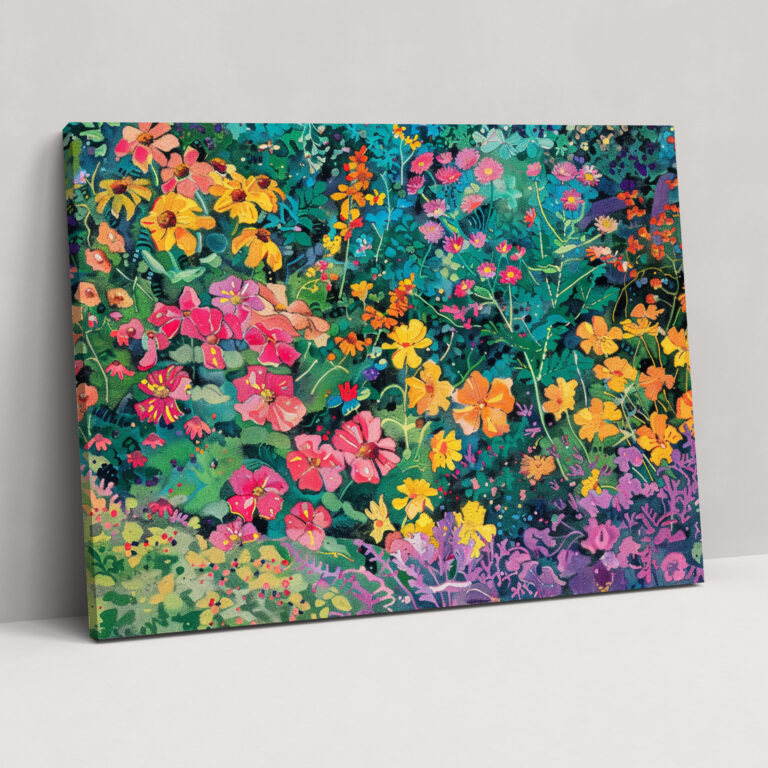 Floral Bliss Pointillism Canvas Print - Pointillism, Home Decoration, Wall Decoration, Flowers