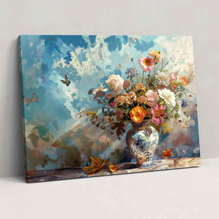 Floral Elegance Pointillism Wall Decoration - Pointillism, Pointillism, Vase, Wall Decoration