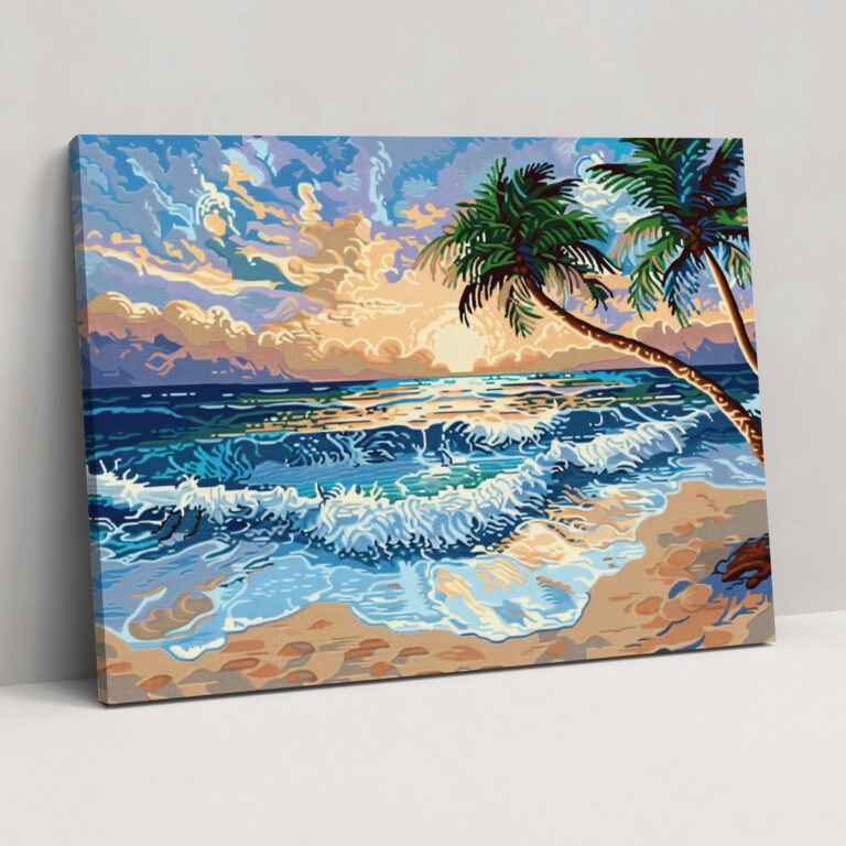 Beach Paradise Pointillism Wall Art - Pointillism, Beach Scene, Wall Decoration, Wall Art