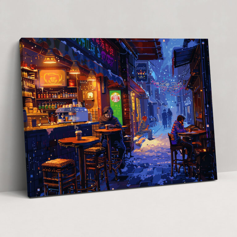 Cafe Dreams Pointillism Wall Decoration - Pointillism, Canvas Wall Art, Cafe Scene, Home Decoration