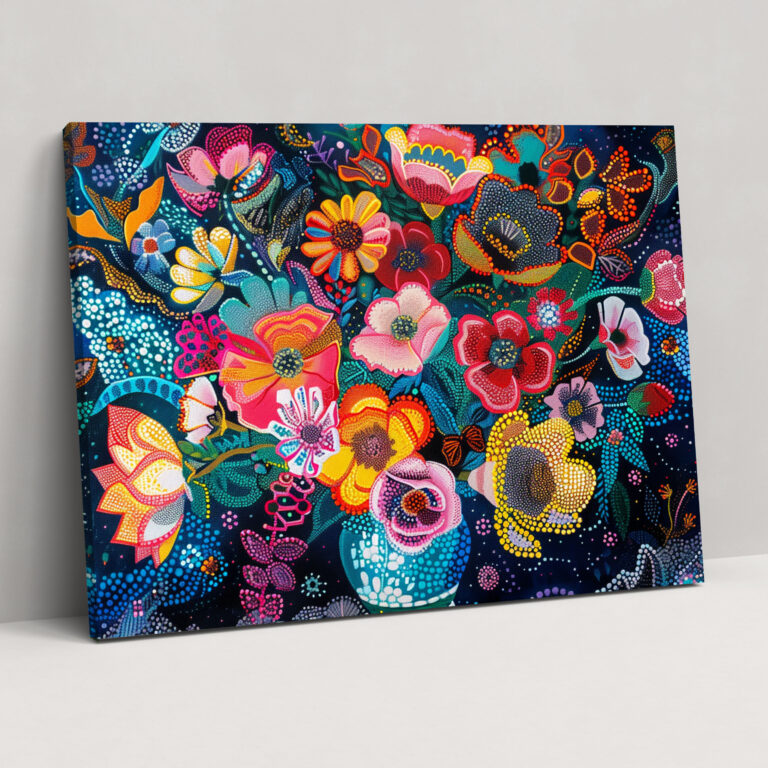Floral Harmony Pointillism Wall Art - Pointillism, Canvas, Wall Decoration, Pointillism