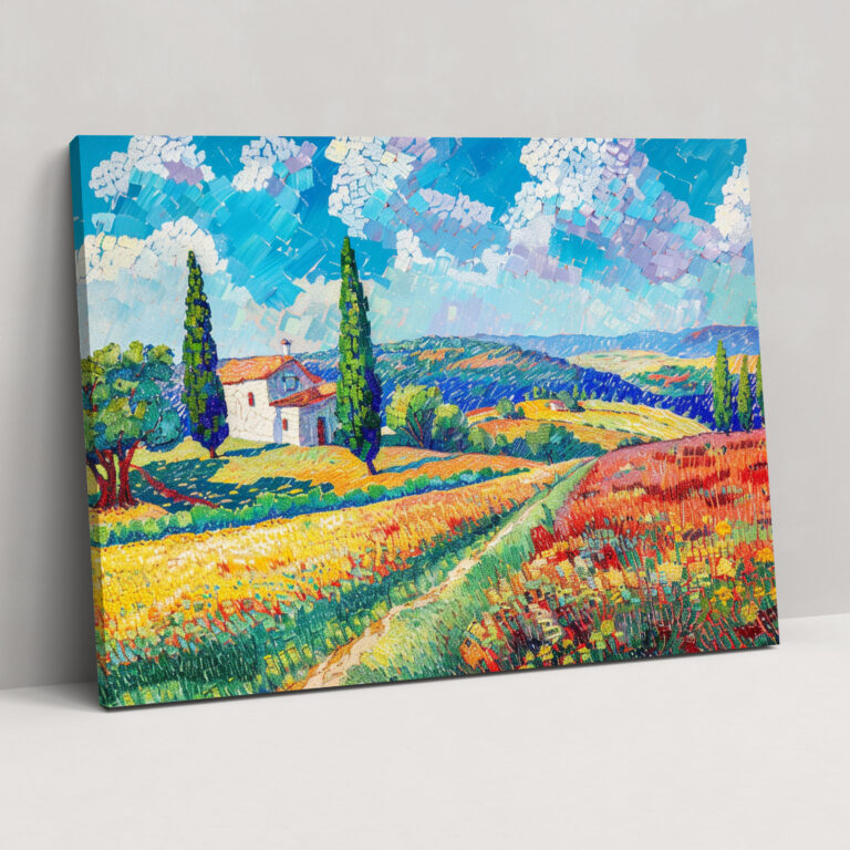 Pointillism Serene Landscape Canvas Print - Pointillism, Home Decoration, Pointillism, Canvas Print