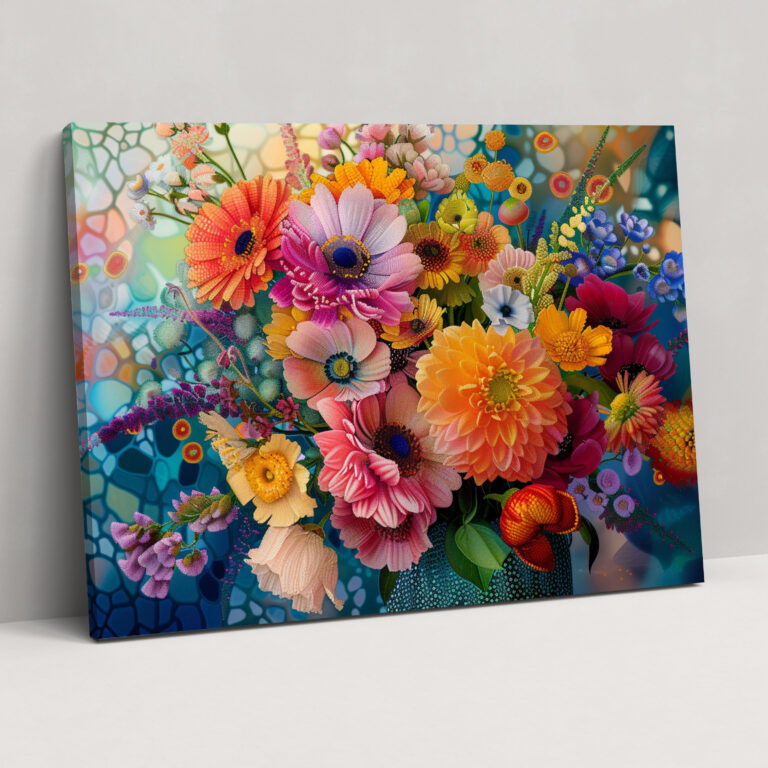 Colorful Bouquet Pointillism Wall Art - Pointillism, Home Decoration, Canvas Print, Wall Decoration