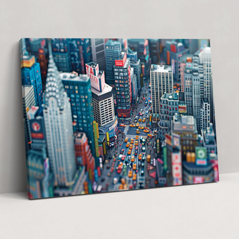 Bustling Cityscape Pointillism Canvas Print - Pointillism, Home Decoration, Pointillism, Canvas
