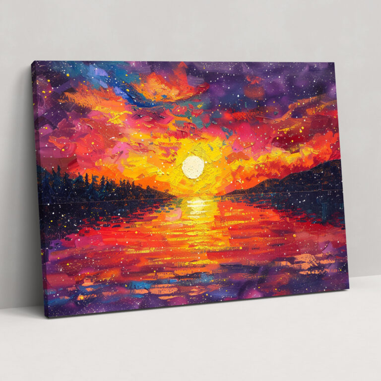 Stunning Sunset Pointillism Wall Art - Pointillism, Home Decoration, Pointillism, Canvas Wall Art